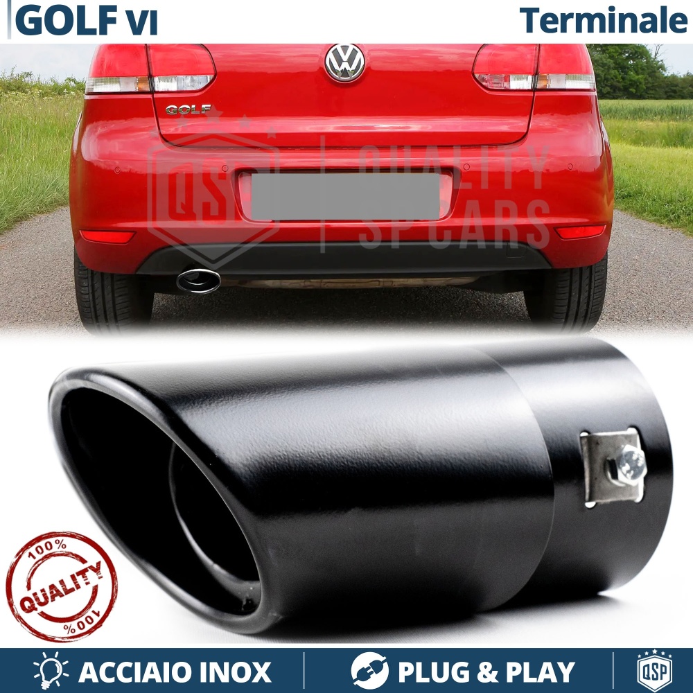 1 TERMINALE di Scarico OVALE per VW GOLF 6 in ACCIAIO Inox Nero | Plug & Play