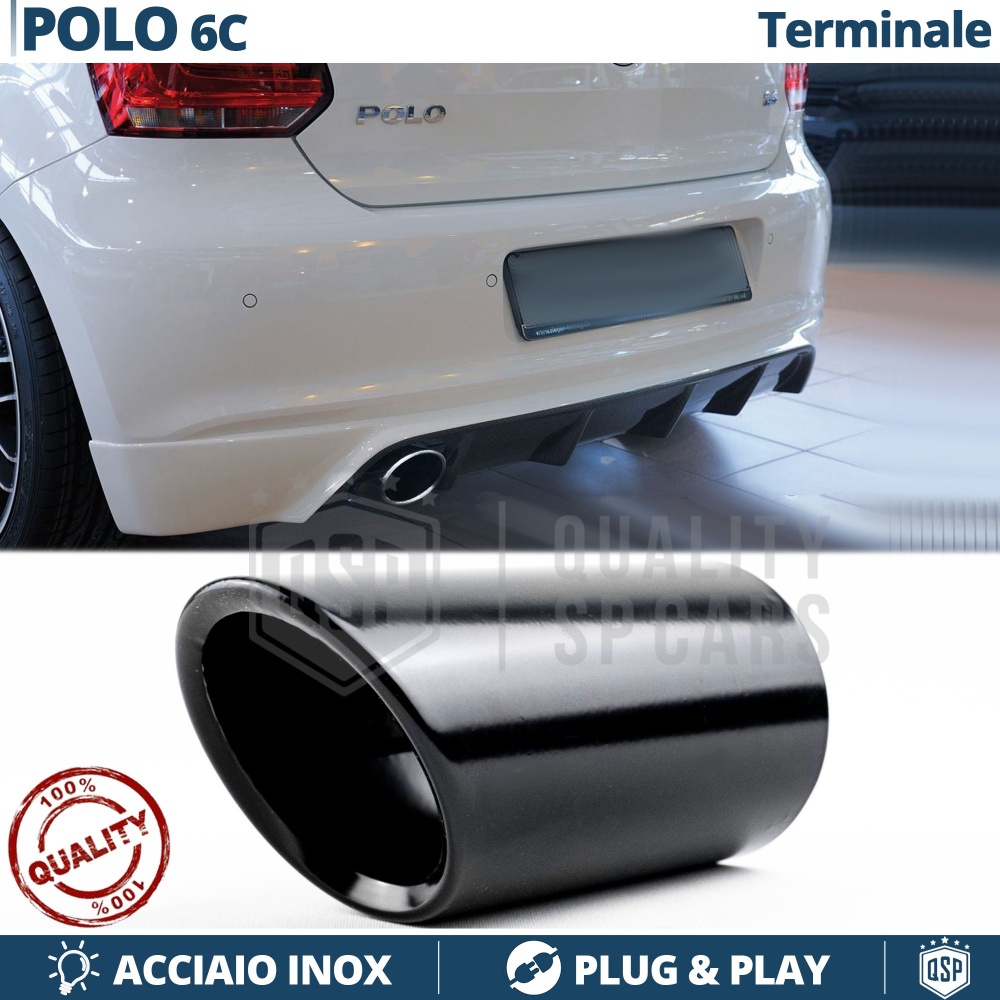 EXHAUST TIP for VW POLO 5 6C in Black Stainless STEEL | PLUG & PLAY Installation