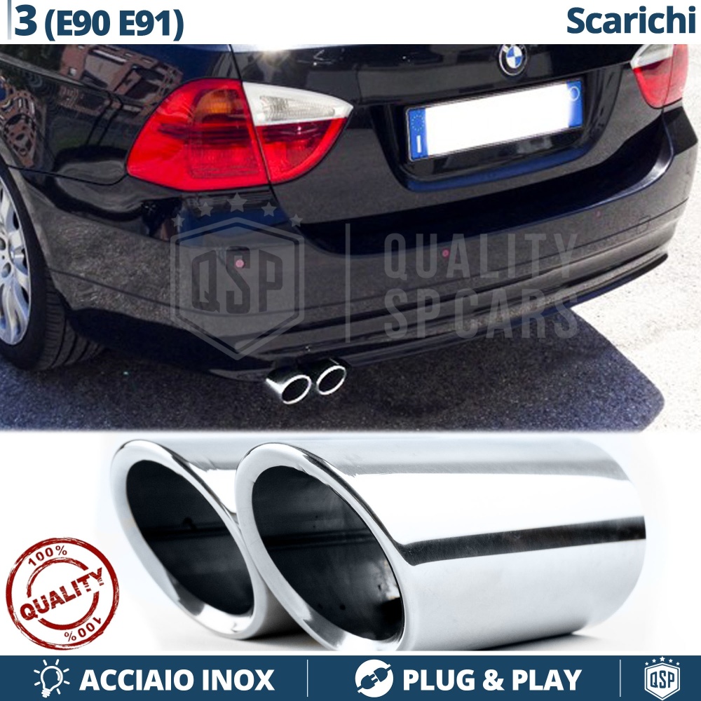 2X EMBOUTS d' Échappement pour BMW Série 3 E90, E91 en ACIER Inoxydable Chromé | PLUG & PLAY
