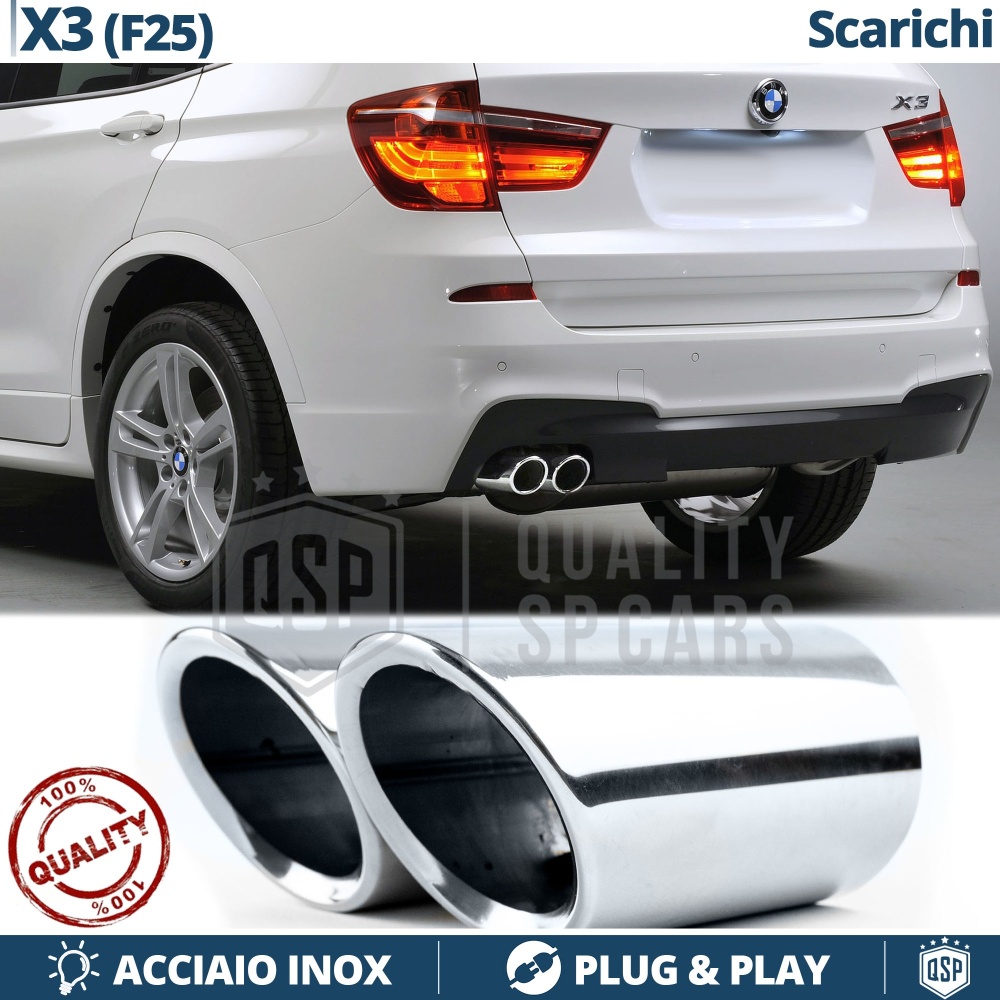 2X Embellecedores Tubos de ESCAPE para BMW X3 F25 en ACERO Inoxidable | Instalación PLUG & PLAY