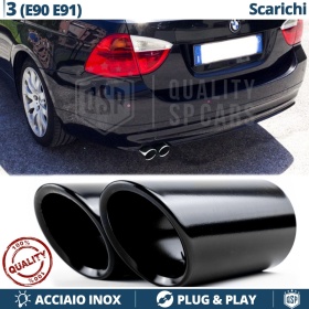 2X EMBOUTS d' Échappement pour BMW Série 3 E90, E91 en ACIER Inoxydable NOIR | PLUG & PLAY
