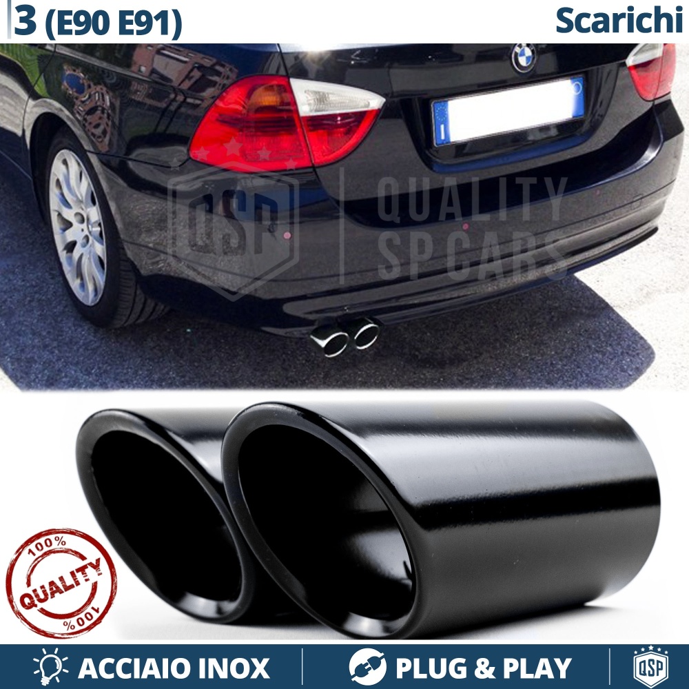 2X EMBOUTS d' Échappement pour BMW Série 3 E90, E91 en ACIER Inoxydable NOIR | PLUG & PLAY