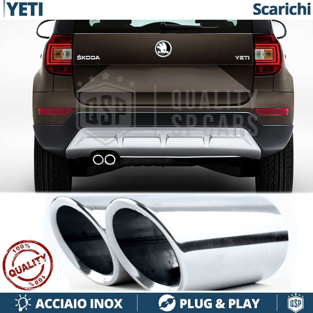 2 TERMINALI di Scarico Sportivi per SKODA YETI CROMATI in ACCIAIO Inox | Ad Incastro Plug & Play