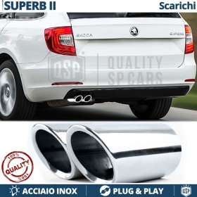 2X Embellecedores Tubos de ESCAPE para SKODA SUPERB 2 en ACERO Inoxidable | PLUG & PLAY
