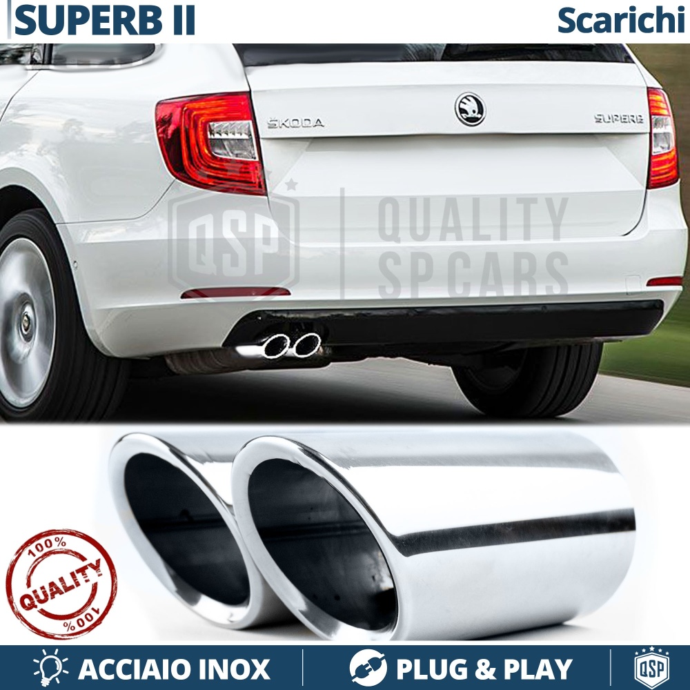 2X Embellecedores Tubos de ESCAPE para SKODA SUPERB 2 en ACERO Inoxidable | PLUG & PLAY