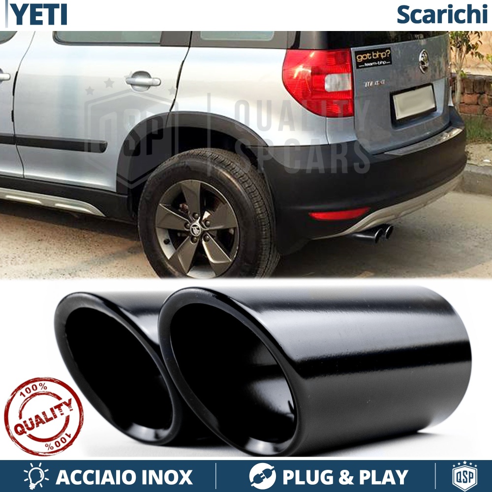 2 pcs EXHAUST TIPS for SKODA YETI Black Stainless STEEL | PLUG & PLAY Installation