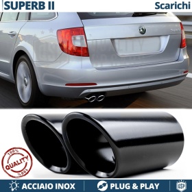2X Tubos de ESCAPE para SKODA SUPERB 2 en ACERO Inoxidable Negro | Instalación PLUG & PLAY