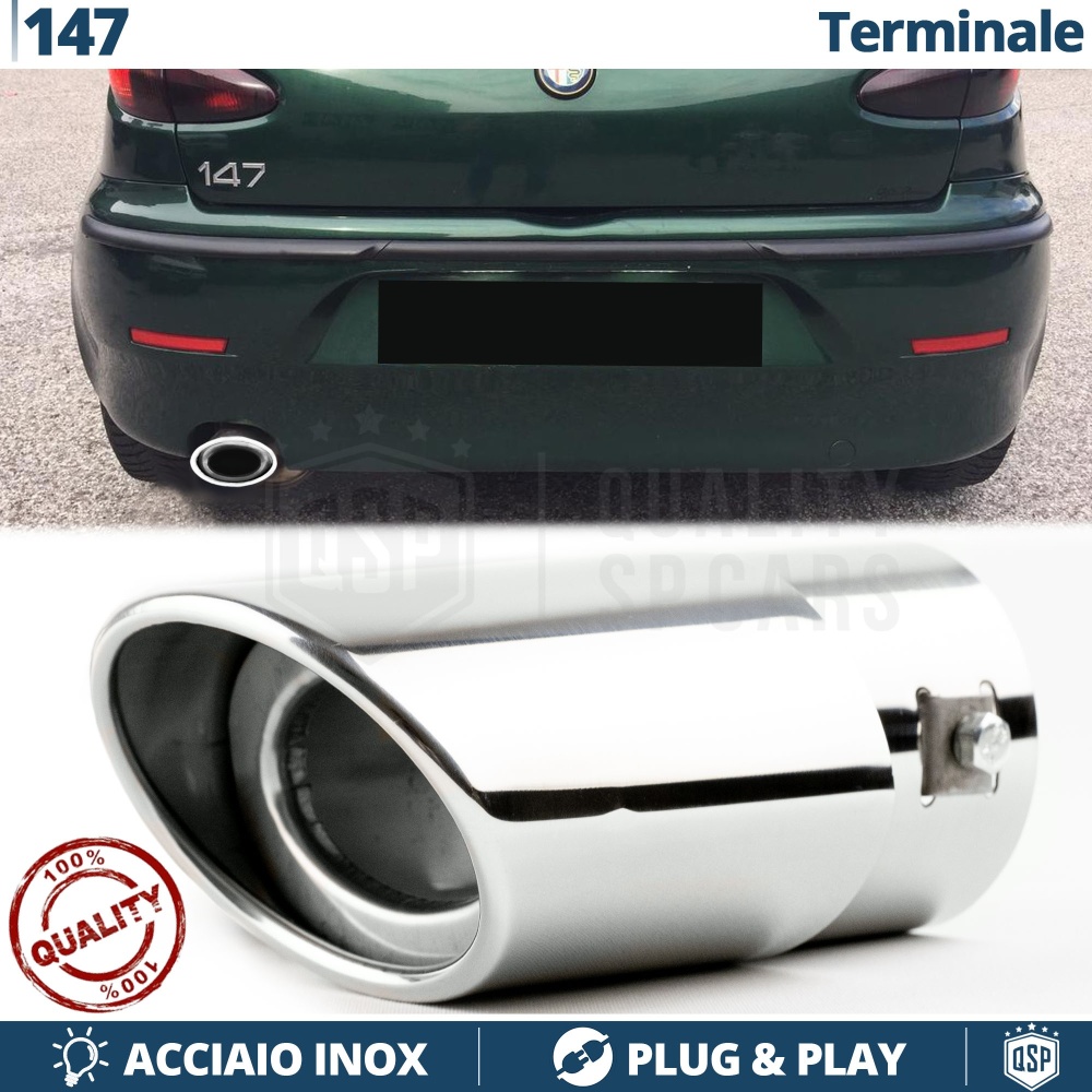 1 Tubo de ESCAPE OVAL para ALFA ROMEO 147 (00-05) en ACERO Inoxidable Cromado | PLUG & PLAY