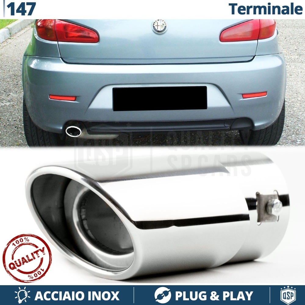 1 Tubo de ESCAPE OVAL para ALFA ROMEO 147 (05-10) en ACERO Inoxidable Cromado | PLUG & PLAY