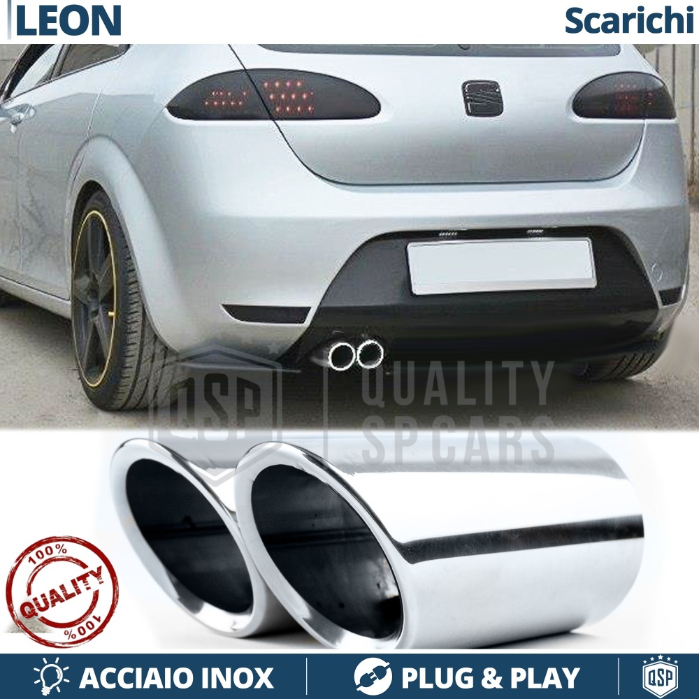 2 TERMINALI di Scarico Sportivi per SEAT LEON 1P CROMATI in ACCIAIO Inox | Ad Incastro