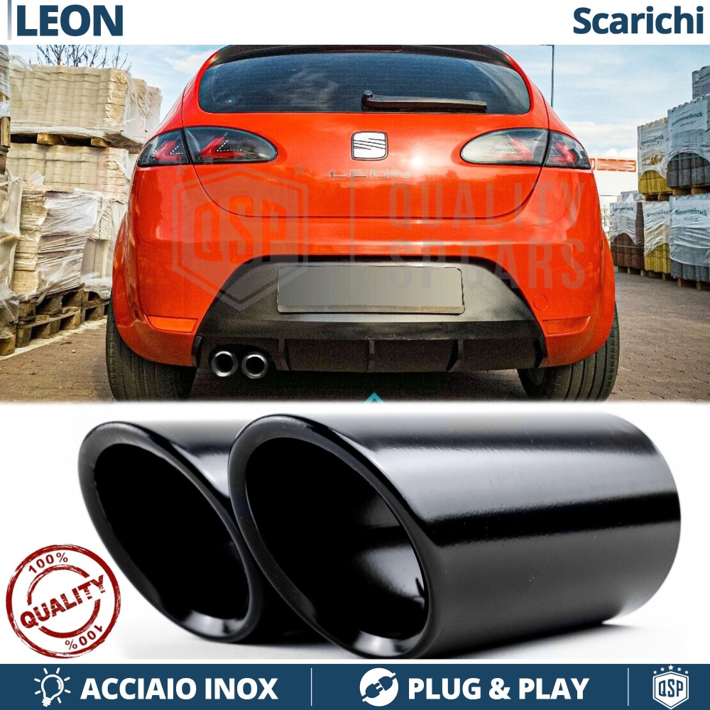2X TERMINALI di Scarico Sportivi per SEAT LEON 1P in ACCIAIO Inox Nero | Ad Incastro Plug & Play