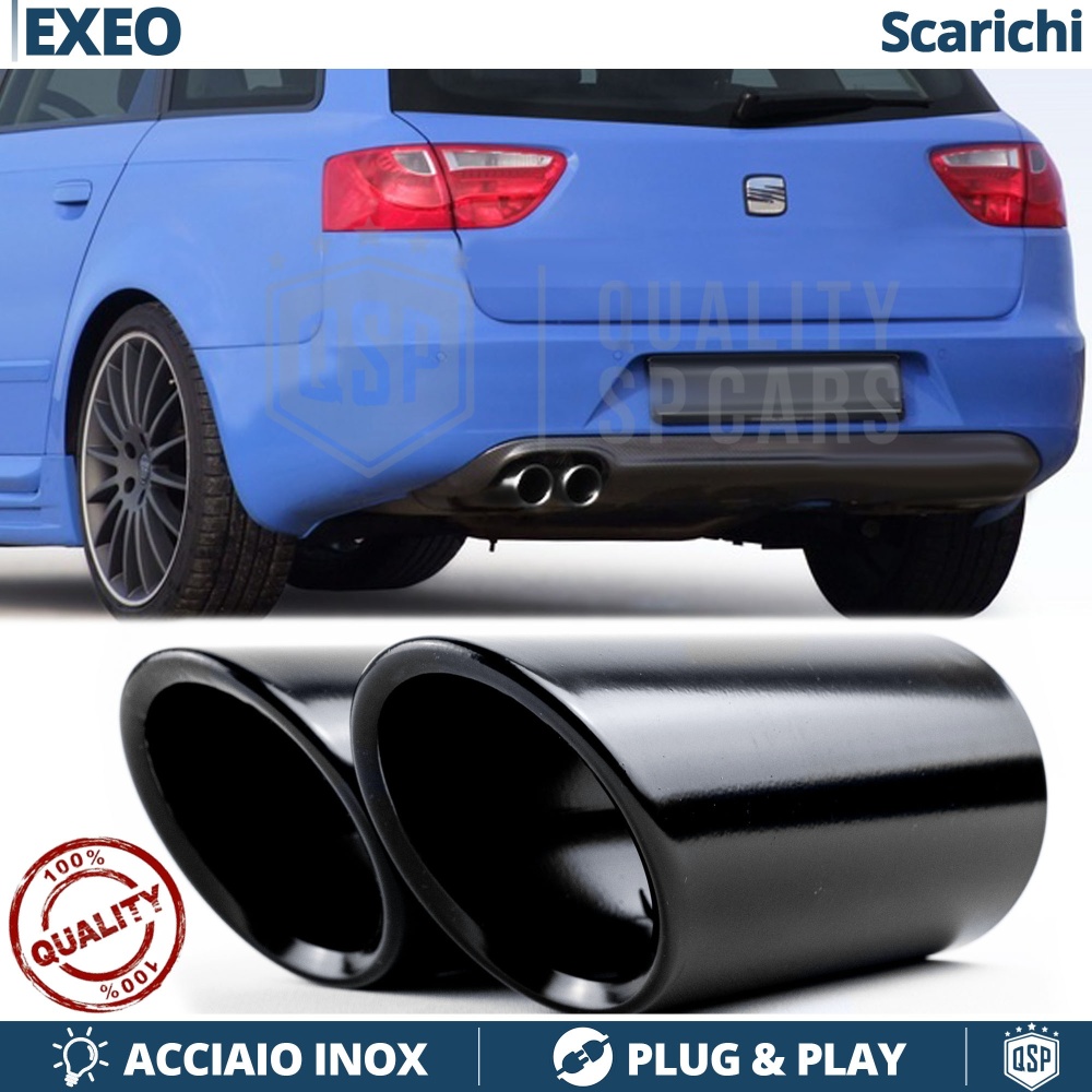 2 pcs EXHAUST TIPS for SEAT EXEO Black Stainless STEEL | PLUG & PLAY Installation