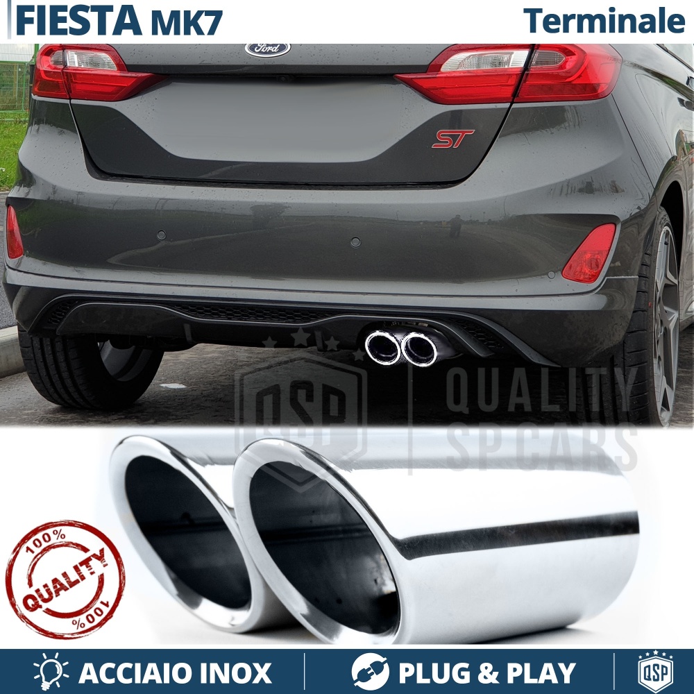 2X Embellecedores Tubos de ESCAPE para Ford FIESTA ST MK7 en ACERO Inoxidable | PLUG & PLAY