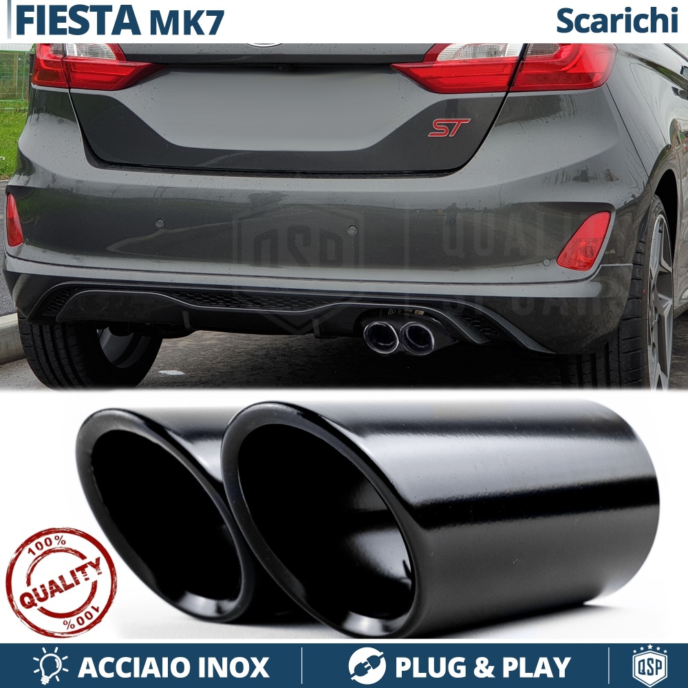 2X AUSPUFFBLENDEN Endrohr für Ford FIESTA ST MK7 Schwarz Stahl | PLUG & PLAY-Installation