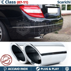 2 pcs EXHAUST TIPS for MERCEDES C Class W204 Chromed Stainless STEEL | PLUG & PLAY