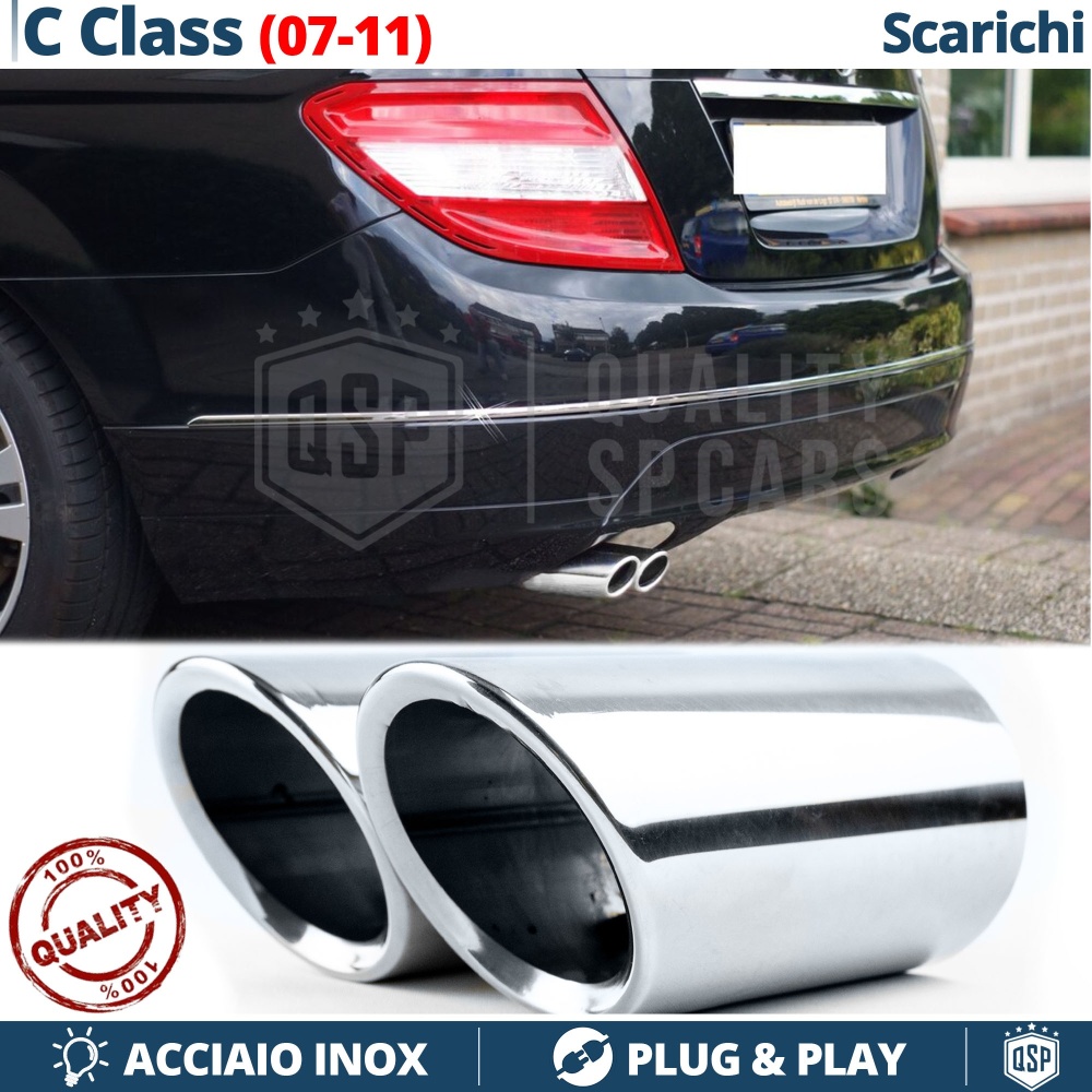 2 pcs EXHAUST TIPS for MERCEDES C Class W204 Chromed Stainless STEEL | PLUG & PLAY