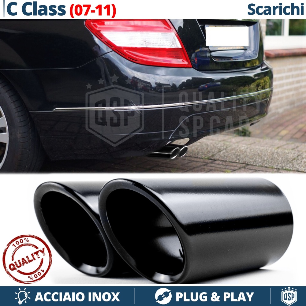 2 pcs EXHAUST TIPS for MERCEDES C Class W204 BLACK Stainless STEEL | PLUG & PLAY Installation