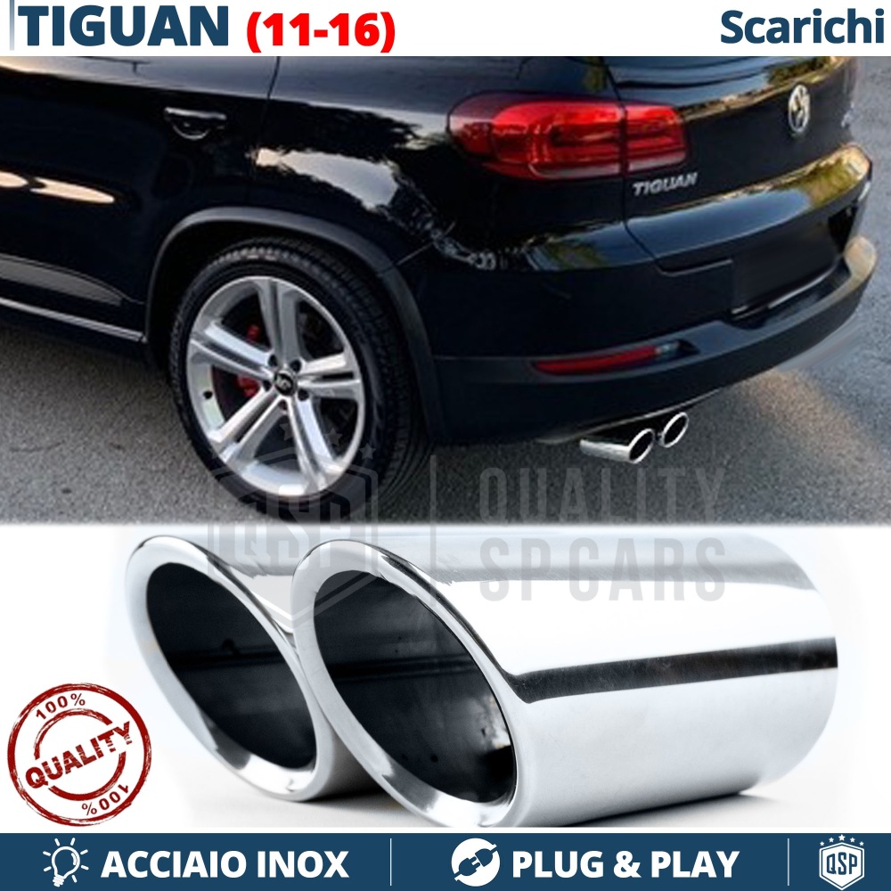 2X Embellecedores Tubos de ESCAPE para VW TIGUAN 5N 11-16 en ACERO Inoxidable | Instalación PLUG & PLAY