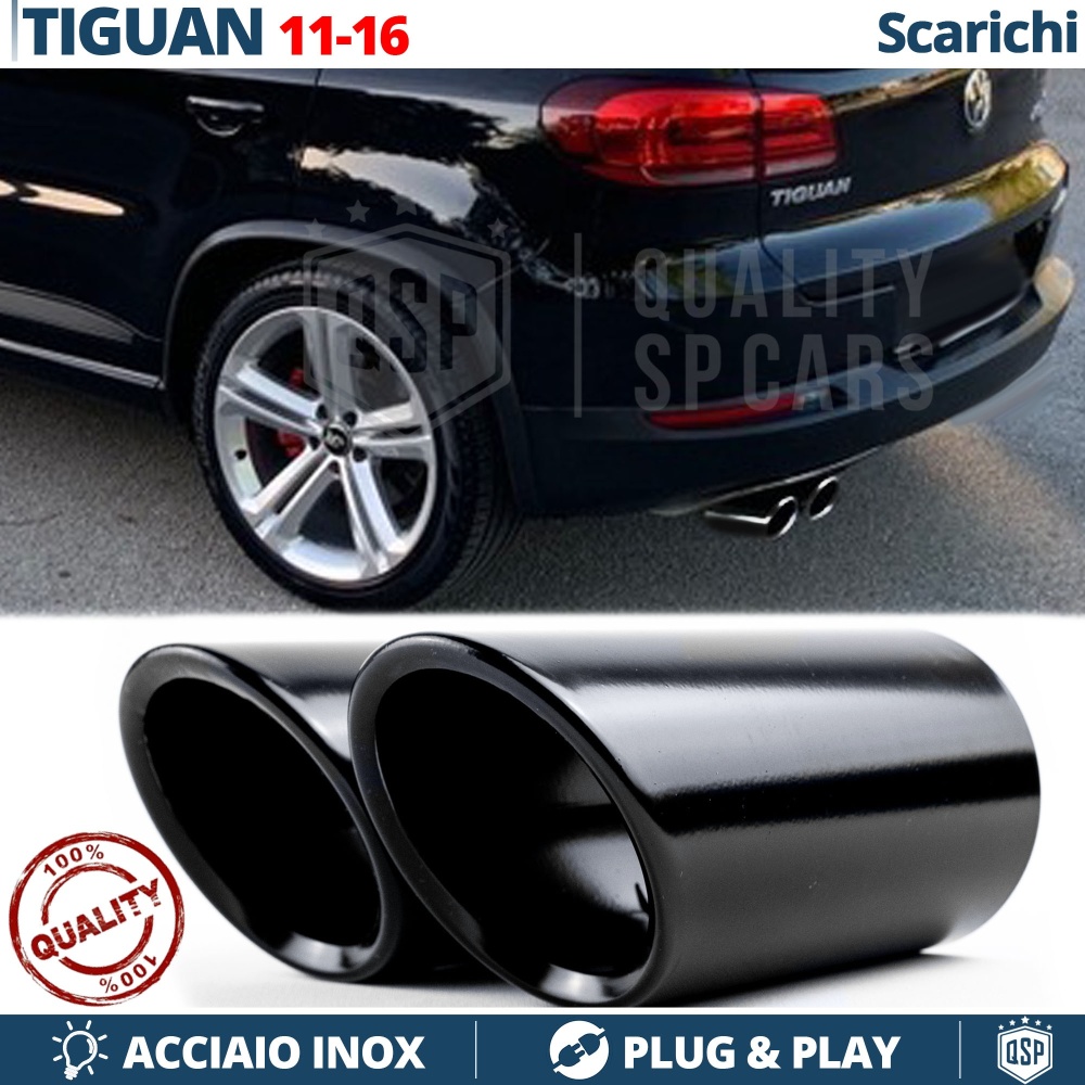 2X Embellecedores Tubos de ESCAPE para VW TIGUAN 5N 11-16 en ACERO Inoxidable Negro | PLUG & PLAY