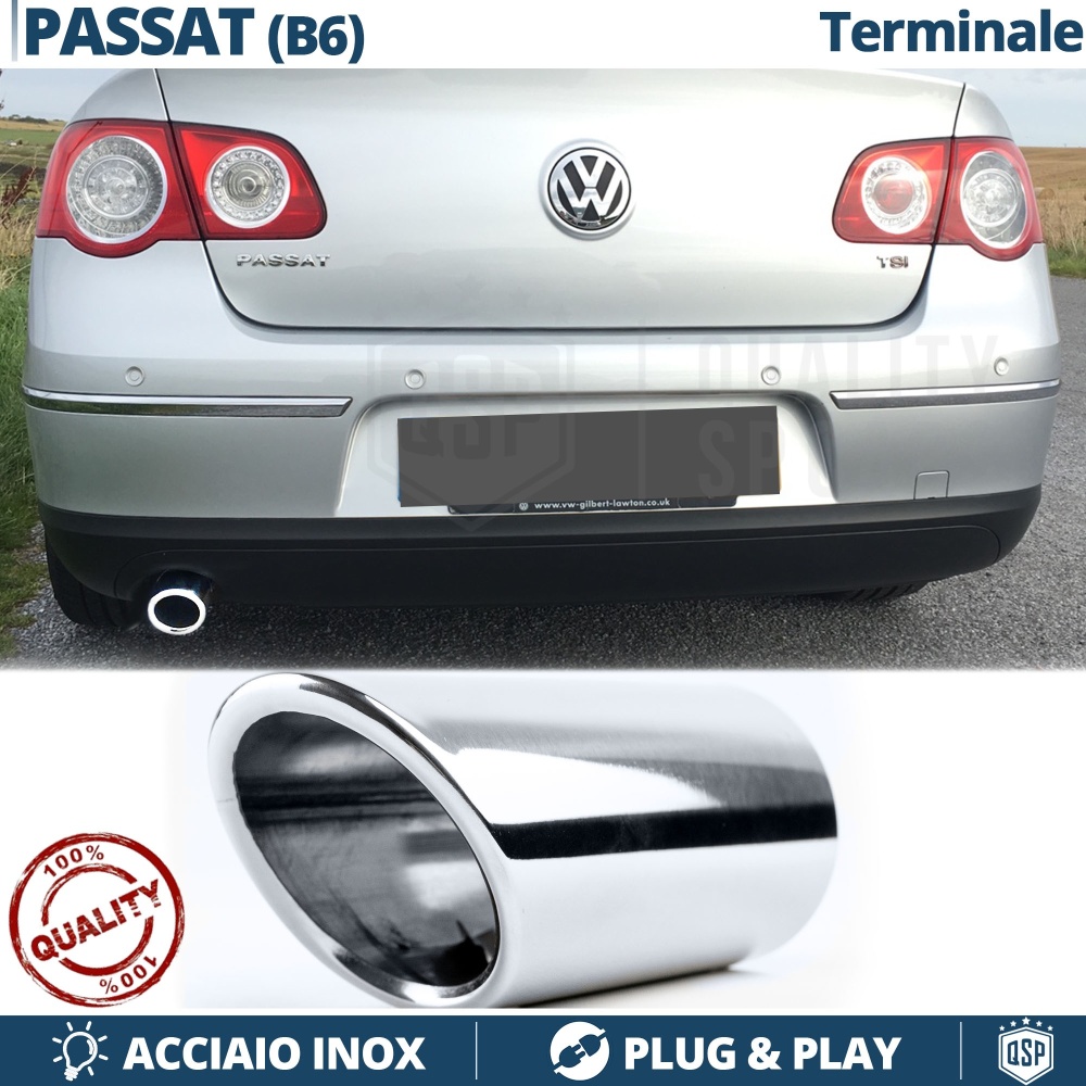 1 Embellecedor Tubo de ESCAPE para VW PASSAT B6 en ACERO Inoxidable | Instalación PLUG & PLAY