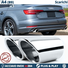2 Embellecedores Tubos de ESCAPE para AUDI A4 B9 DX + SX en ACERO Inoxidable | PLUG & PLAY