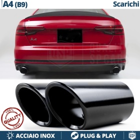 2 TERMINALI di Scarico DX + SX per AUDI A4 B9 in ACCIAIO Inox NERO | Ad Incastro