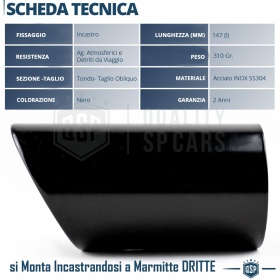 2 TERMINALI di Scarico DX + SX per AUDI A4 B9 in ACCIAIO Inox NERO | Ad Incastro