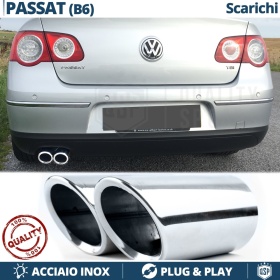 2X Embellecedores Tubos de ESCAPE para VW PASSAT B6 en ACERO Inoxidable | Instalación PLUG & PLAY