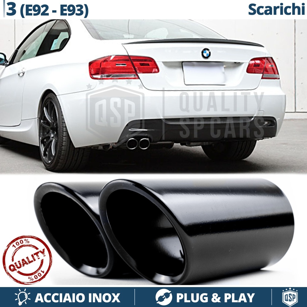 2 pcs EXHAUST TIPS for BMW 3 Series E92, E93 BLACK Stainless STEEL | PLUG & PLAY Installation