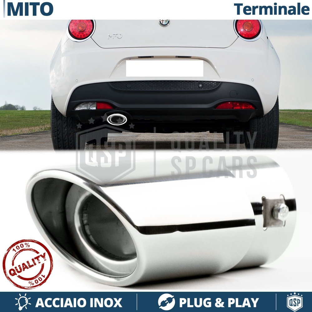 1 Tubo de ESCAPE OVAL para Alfa Romeo MITO en Acero Inoxidable Cromado | PLUG & PLAY 1 Tubo de ESCAPE OVAL para Alfa Romeo MITO en Acero Inoxidable Cromado | PLUG & PLAY