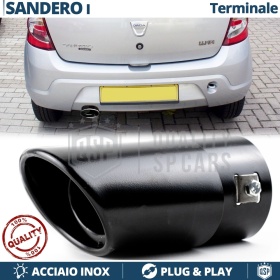 1 Tubo de ESCAPE OVAL para DACIA SANDERO I en ACERO Inoxidable Negro | PLUG & PLAY