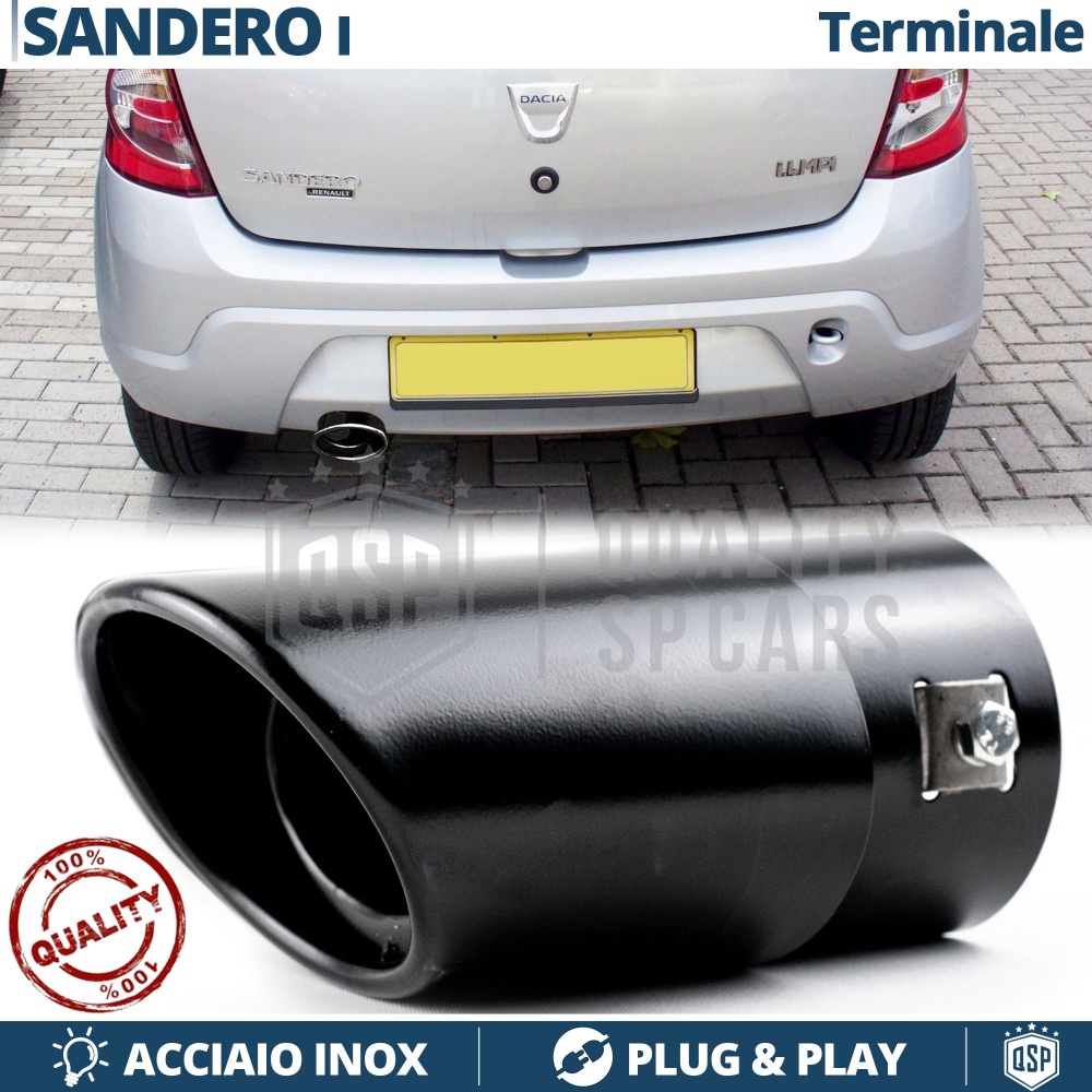 1 Tubo de ESCAPE OVAL para DACIA SANDERO I en ACERO Inoxidable Negro | PLUG & PLAY 1 Tubo de ESCAPE OVAL para DACIA SANDERO I en ACERO Inoxidable Negro | PLUG & PLAY
