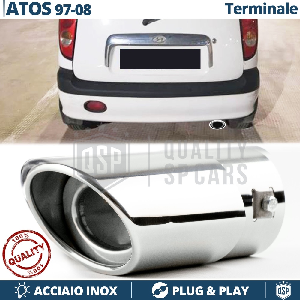 1 TERMINALE di Scarico OVALE per HYUNDAI ATOS in Acciaio Inox Cromato | Plug & Play