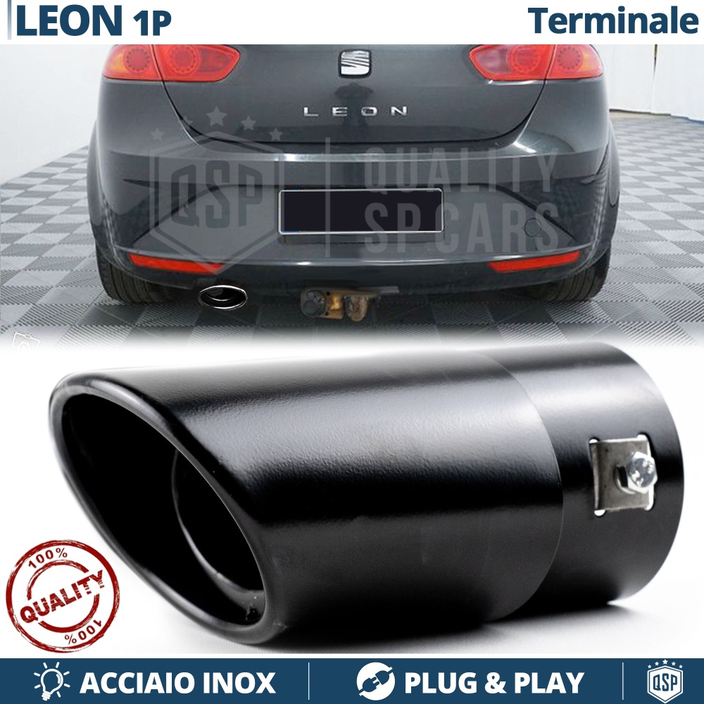 1 Tubo de ESCAPE OVAL para SEAT LEON 1P en Acero Inoxidable Negro | Instalación PLUG & PLAY 1 Tubo de ESCAPE OVAL para SEAT LEON 1P en Acero Inoxidable Negro | Instalación PLUG & PLAY