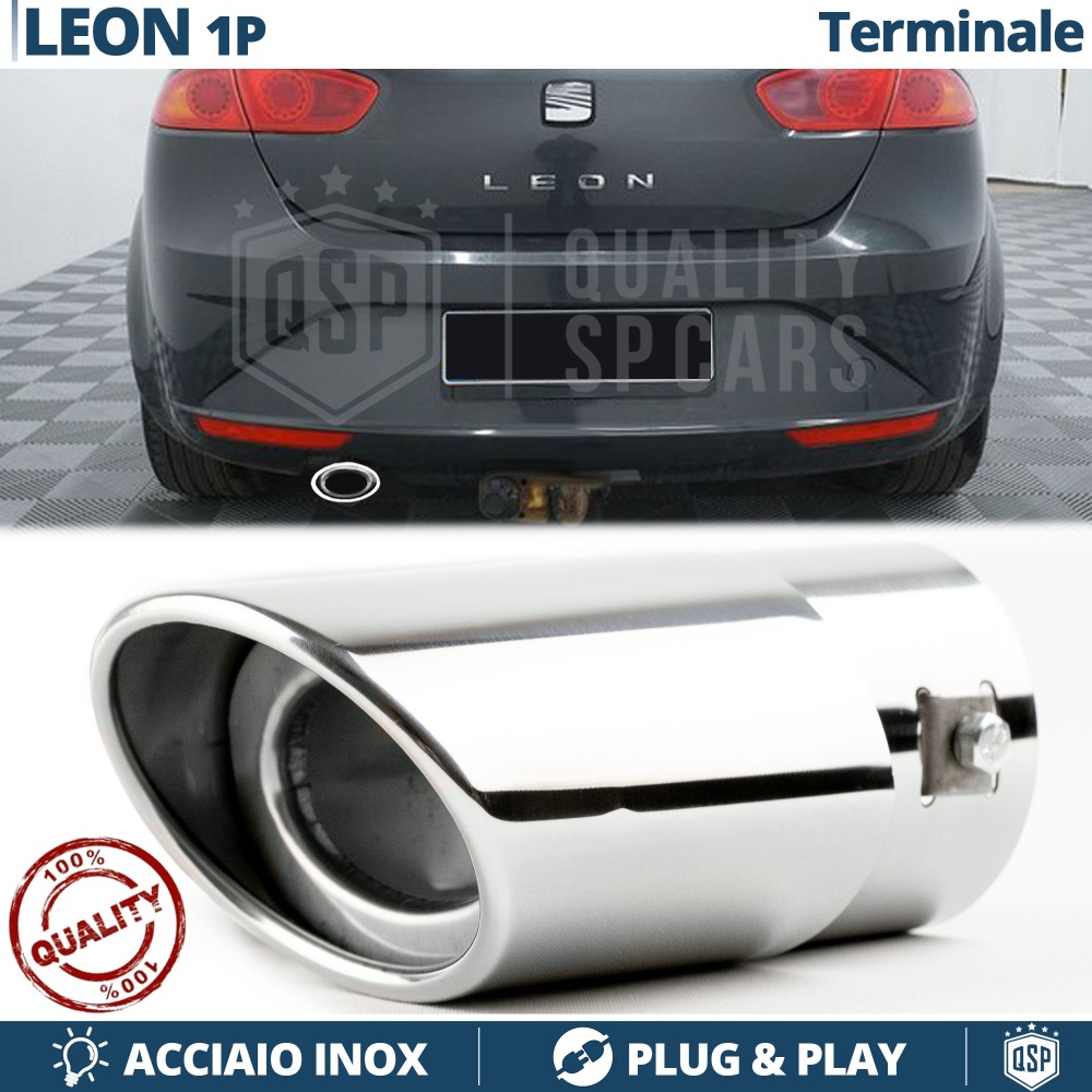 1 Tubo de ESCAPE OVAL para SEAT LEON 1P en Acero Inoxidable Cromado | Instalación PLUG & PLAY 1 Tubo de ESCAPE OVAL para SEAT LEON 1P en Acero Inoxidable Cromado | Instalación PLUG & PLAY