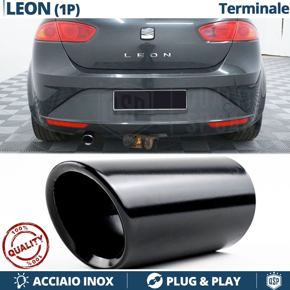 1 TERMINALE di Scarico Sportivo per SEAT LEON 1P in Acciaio Inox Nero | Ad Incastro Plug & Play