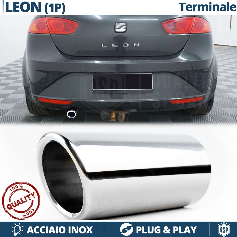 1 Embellecedor Tubo de ESCAPE para SEAT LEON 1P en Acero Inoxidable | PLUG & PLAY 1 Embellecedor Tubo de ESCAPE para SEAT LEON 1P en Acero Inoxidable | PLUG & PLAY