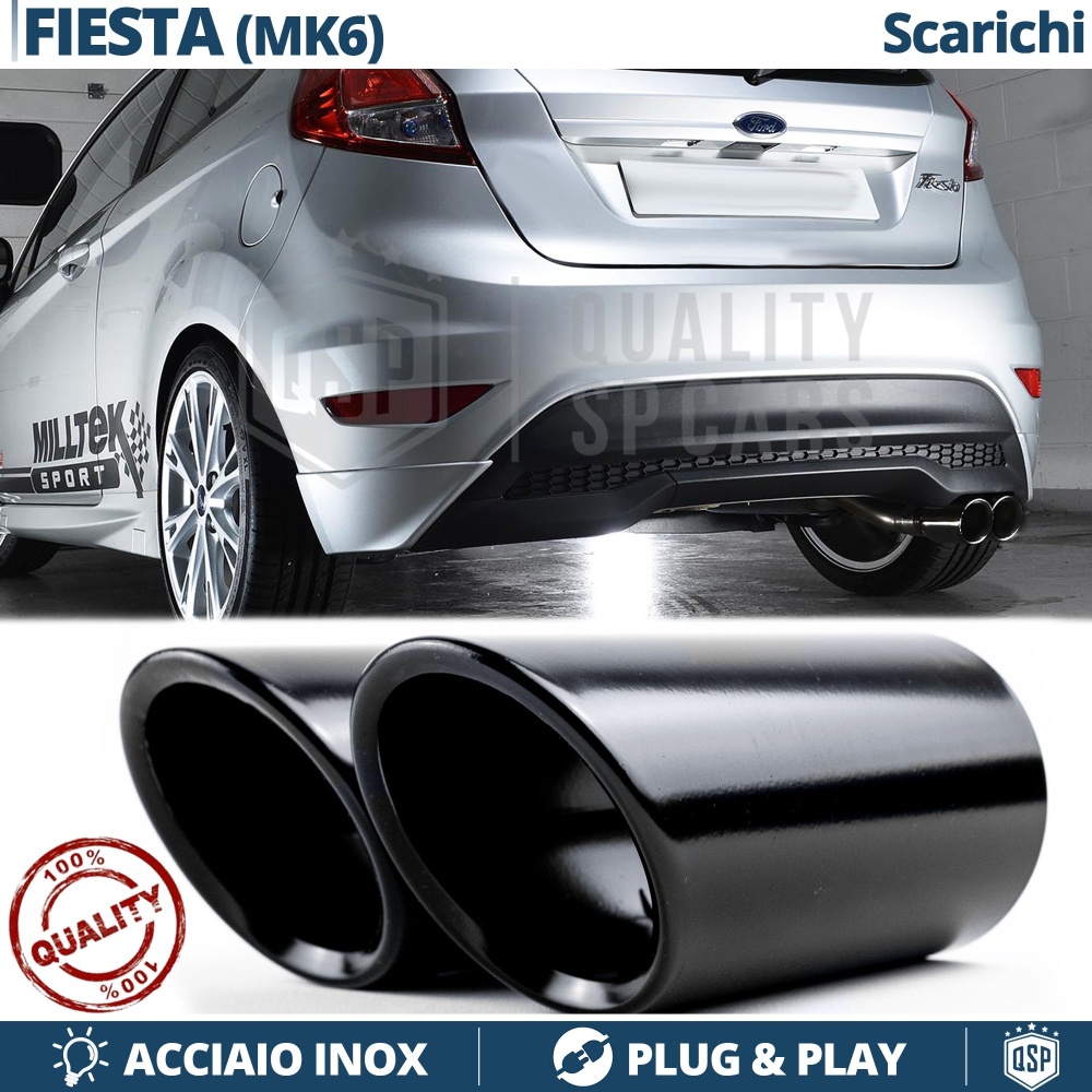 2X Embellecedores Tubos de ESCAPE para FORD FIESTA ST Mk6 en Acero Inoxidable Negro | PLUG & PLAY