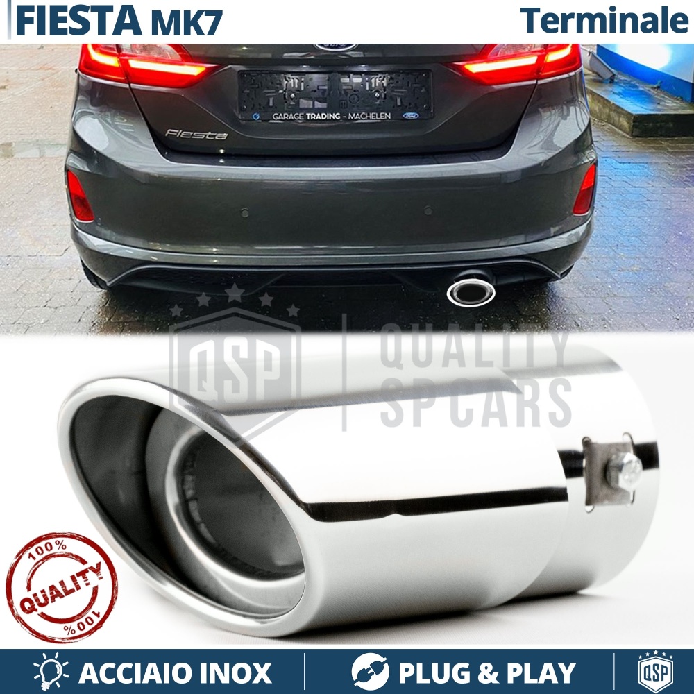 1 Tubo de ESCAPE OVAL para FORD FIESTA ST MK7 en Acero Inoxidable Cromado | PLUG & PLAY