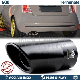 1 OVAL EXHAUST TIP for FIAT 500 Black Stainless Steel | PLUG & PLAY Installation