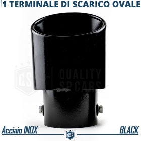 1 OVAL EXHAUST TIP for FIAT 500 Black Stainless Steel | PLUG & PLAY Installation