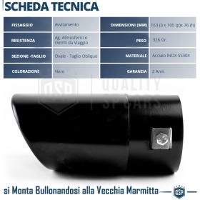 1 OVAL EXHAUST TIP for FIAT 500 Black Stainless Steel | PLUG & PLAY Installation