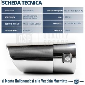 1 TERMINALE di Scarico OVALE per FIAT PANDA 2 (169) in Acciaio Inox Cromato | Plug & Play