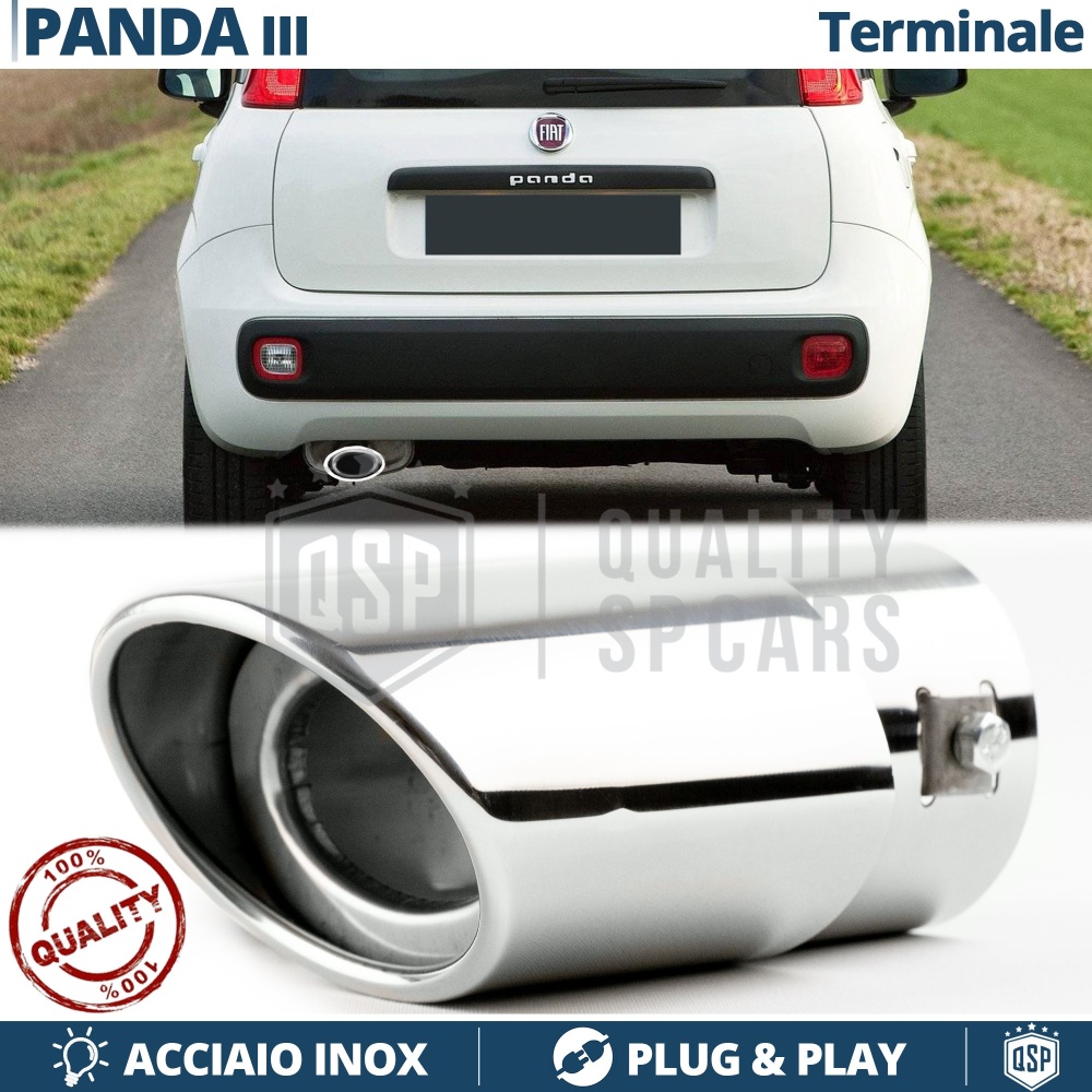 1 Tubo de ESCAPE OVAL para FIAT PANDA 3 (312-319) en Acero Cromado | PLUG & PLAY