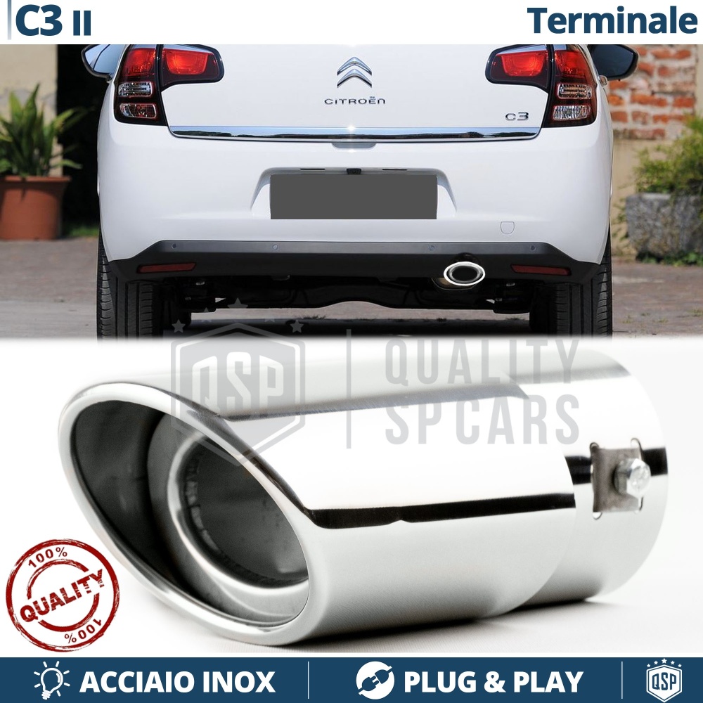1 Tubo de ESCAPE OVAL para CITROEN C3 II en Acero Inoxidable Cromado | PLUG & PLAY 1 Tubo de ESCAPE OVAL para CITROEN C3 II en Acero Inoxidable Cromado | PLUG & PLAY