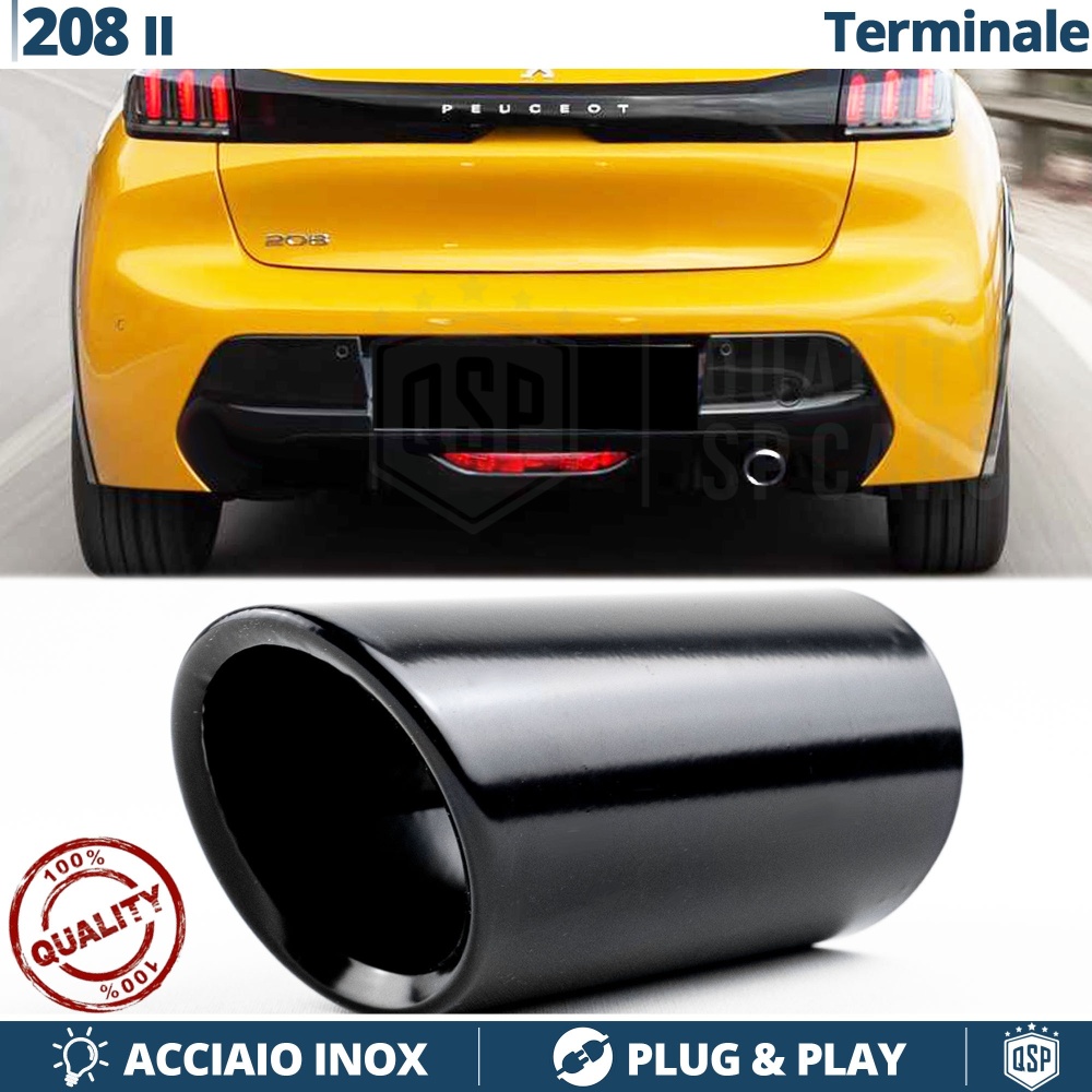 1 AUSPUFFBLENDE Endrohr für PEUGEOT 208 2 aus Schwarz Stahl | PLUG & PLAY-Installation