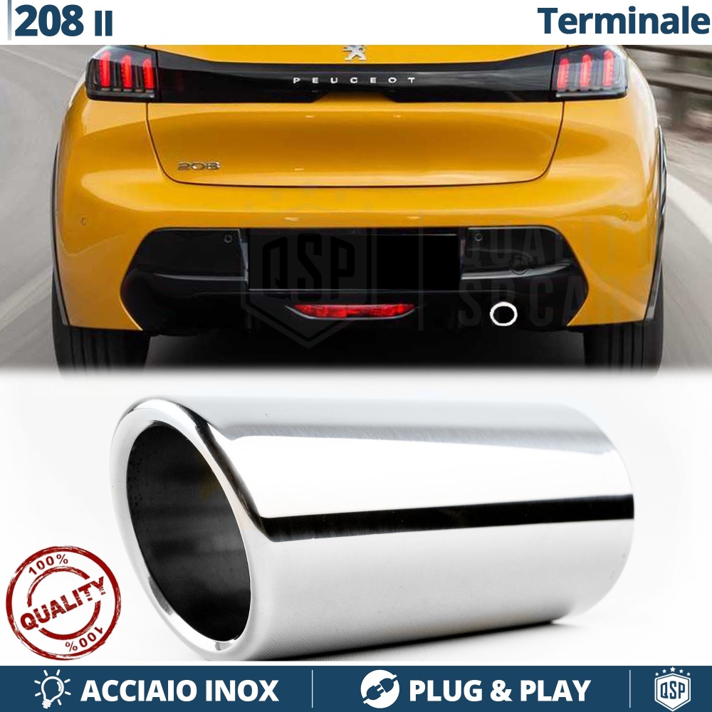 1 Embellecedor Tubo de ESCAPE para PEUGEOT 208 2 en Acero Inoxidable | PLUG & PLAY
