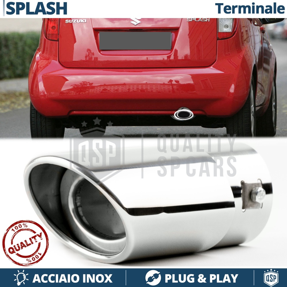 1 Tubo de ESCAPE OVAL para SUZUKI SPLASH en Acero Inoxidable Cromado | PLUG & PLAY 1 Tubo de ESCAPE OVAL para SUZUKI SPLASH en Acero Inoxidable Cromado | PLUG & PLAY