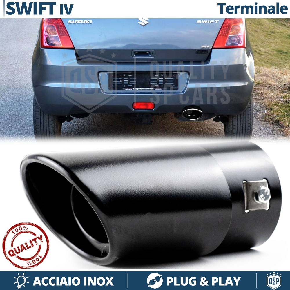 1 Tubo de ESCAPE OVAL para SUZUKI SWIFT 4 en Acero Inoxidable NEGRO | Instalación PLUG & PLAY 1 Tubo de ESCAPE OVAL para SUZUKI SWIFT 4 en Acero Inoxidable NEGRO | Instalación PLUG & PLAY