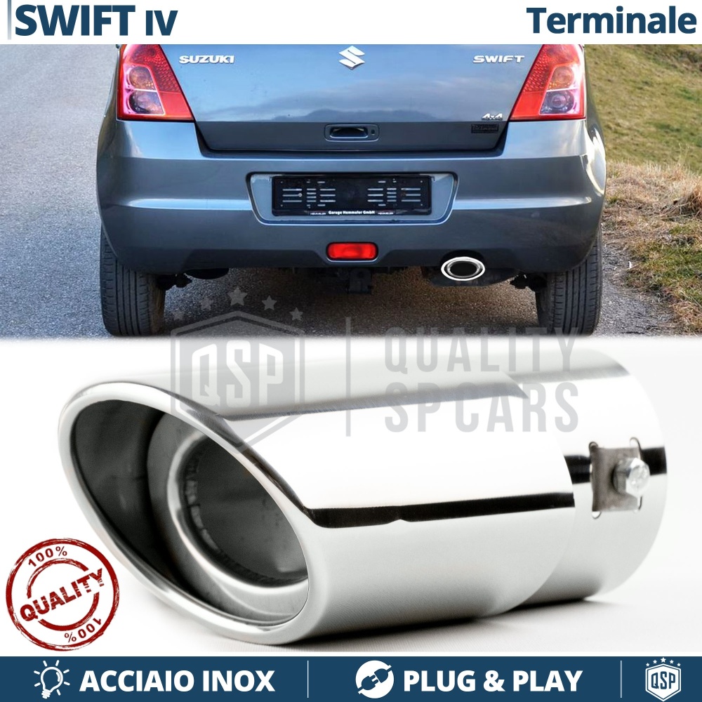 1 Tubo de ESCAPE OVAL para SUZUKI SWIFT 4 en Acero Inoxidable Cromado | PLUG & PLAY 1 Tubo de ESCAPE OVAL para SUZUKI SWIFT 4 en Acero Inoxidable Cromado | PLUG & PLAY